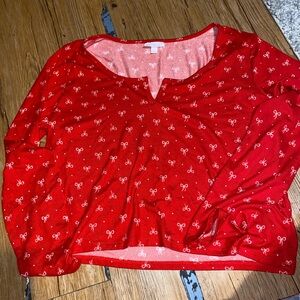 Colsie Red Bow Pattern Long Sleeve Top and Short